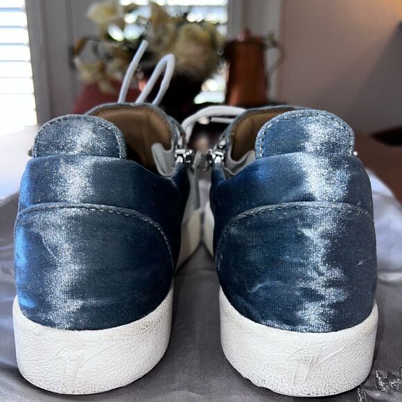 Giuseppe Zanotti Blue Velvet & Leather Sneakers 37 (US 6.5) Made in Italy Luxury - Picture 7 of 11
